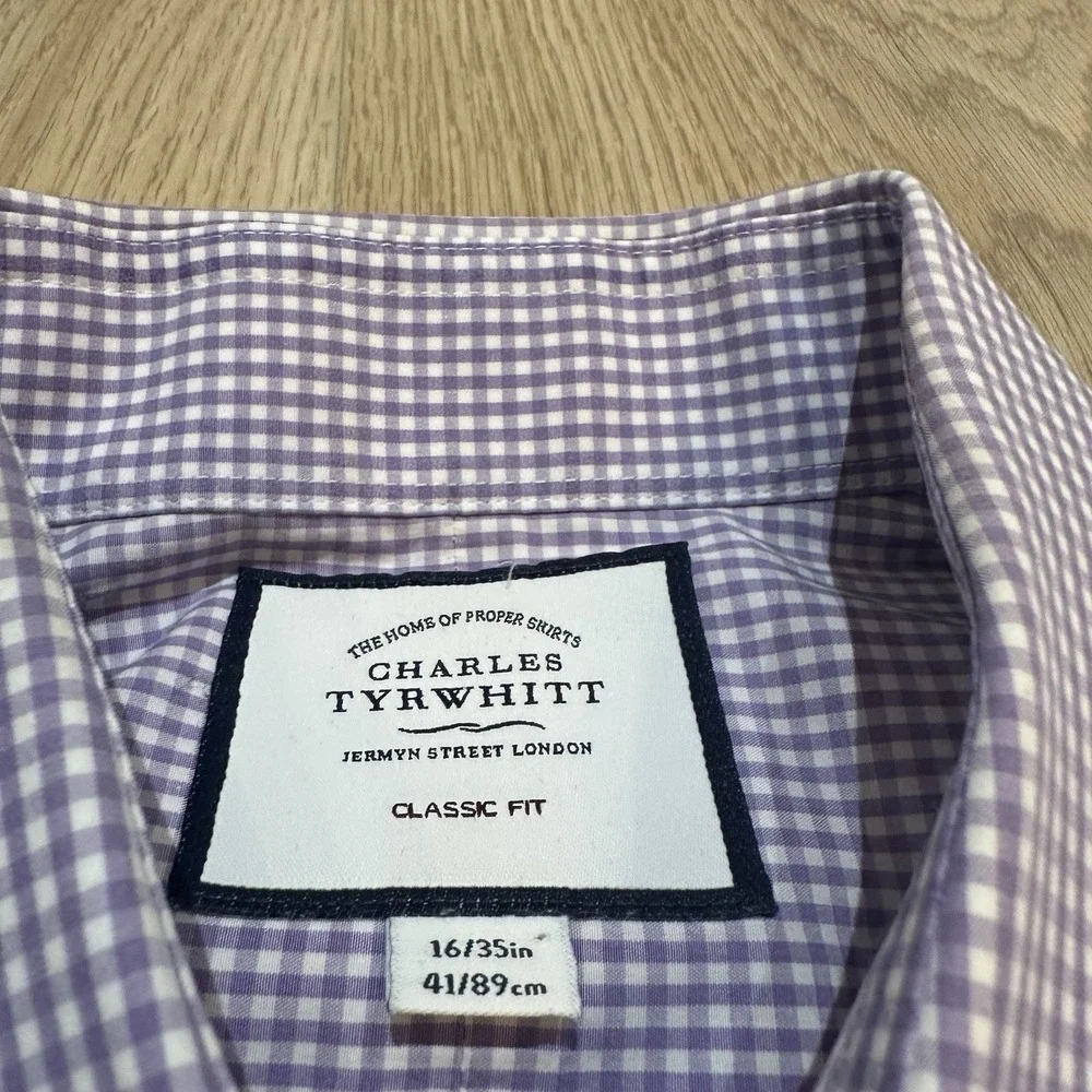 CHARLES TYRWHITT Slim Fit Purple White‎ Check Cotton Dress Shirt 16 - 35 EUC